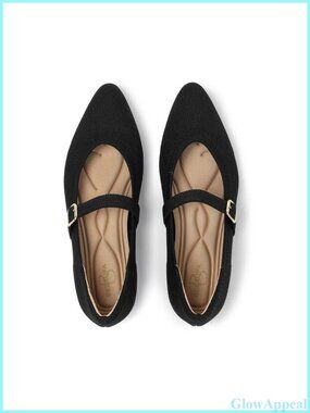 Pointed Toe Knit Mary Jane Ballet Flats Slip-On Shoes with Arch Support